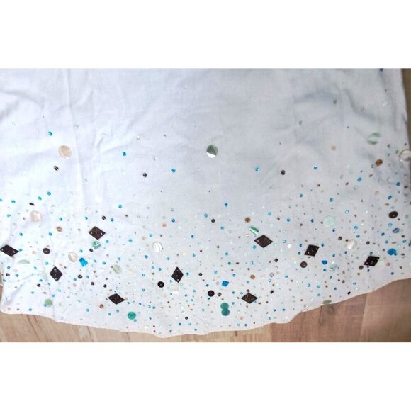 Basil & Maude 8 Linen Blend A-Line Side Zip Skirt Sequins Beads Boho - Picture 9 of 14